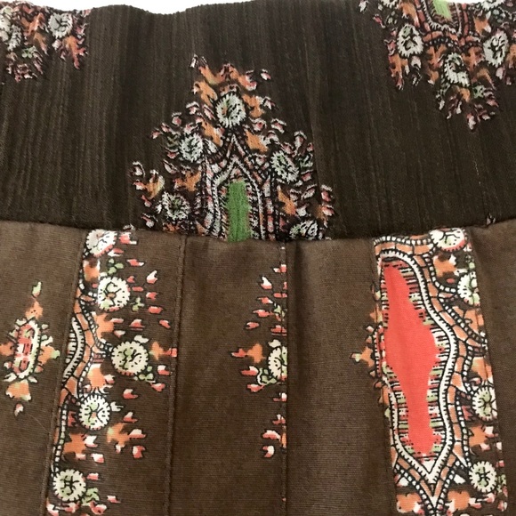 Gianni Bini Pin-tucked Pleated Brown & Orange Print Pull-on Skirt w Mesh Hem - Picture 4 of 11